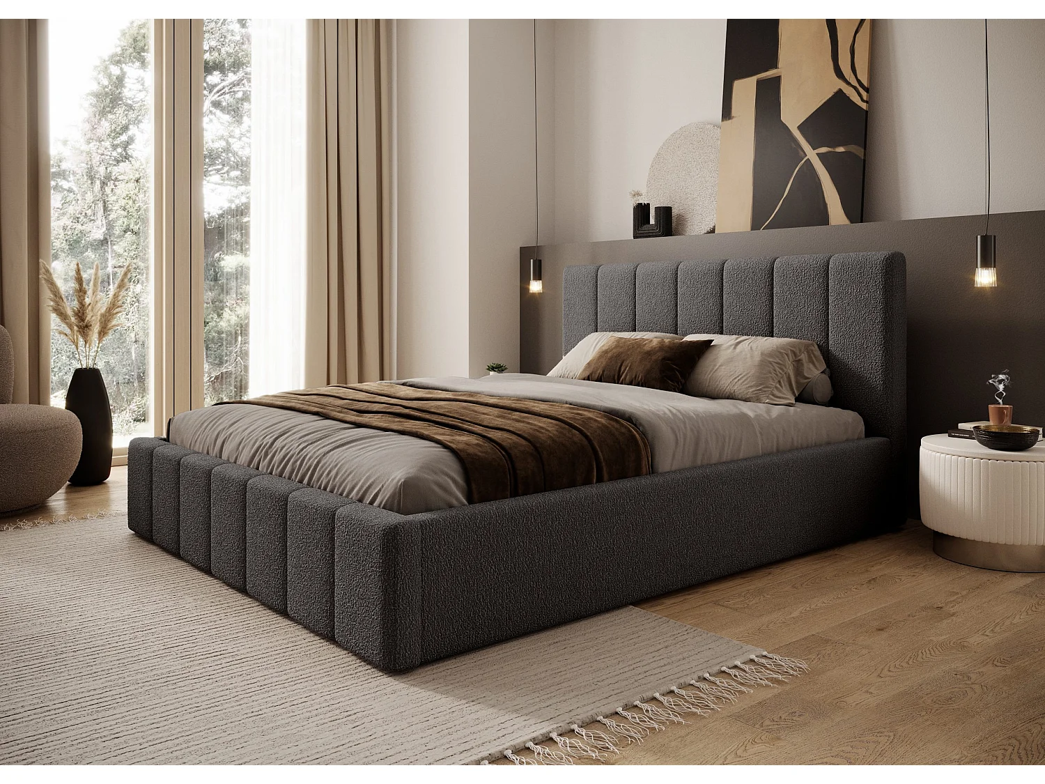 LIT TAPISSÉ avec coffre Slim Clennen 180x200 cm, gris (Anthology 18)