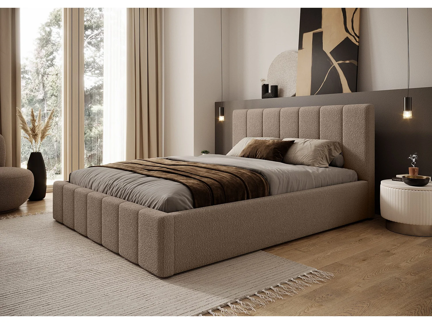 LIT TAPISSÉ avec coffre et matelas Slim Clennen 180x200 cm, brun (Anthology 04)