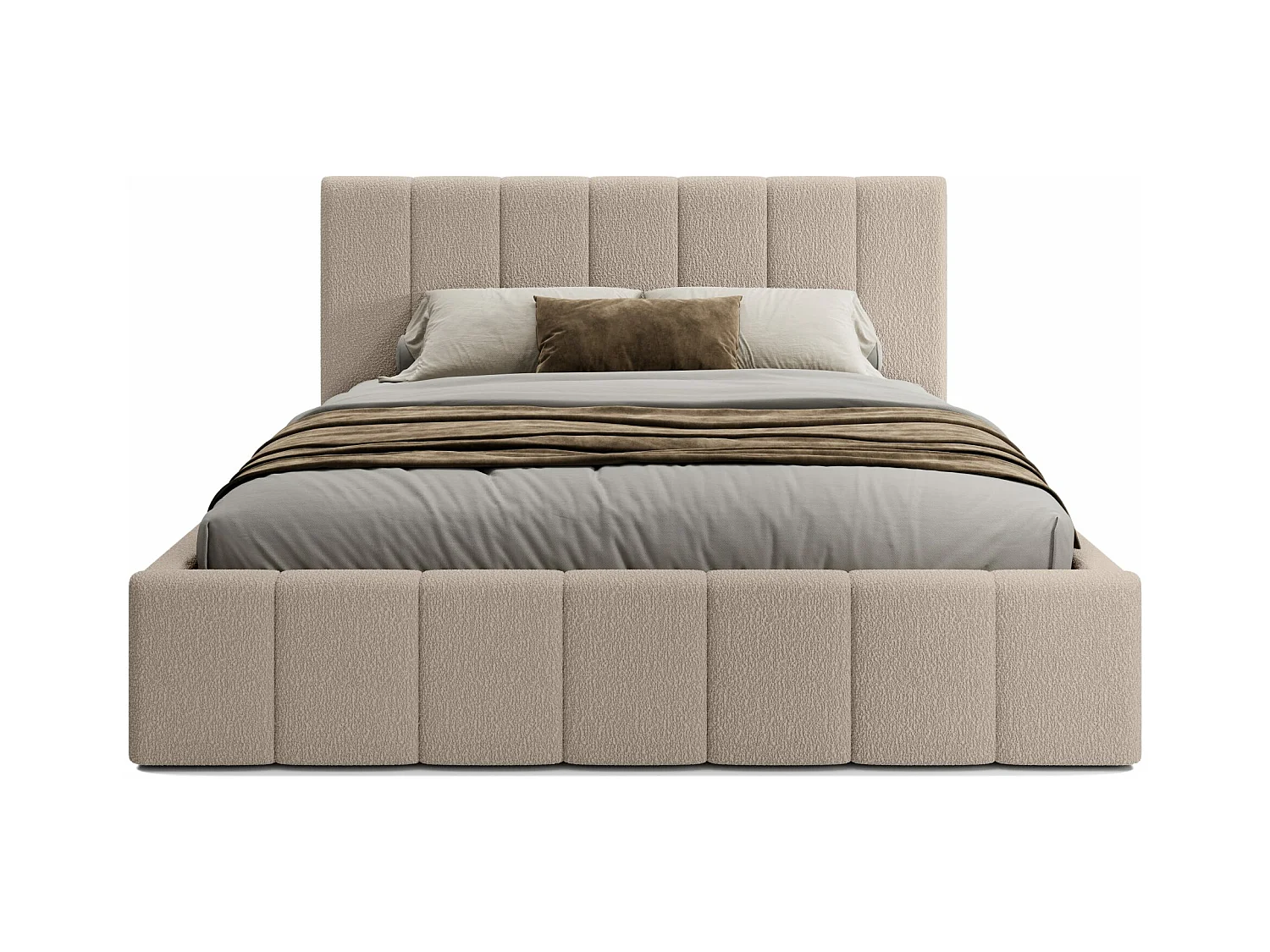 LIT TAPISSÉ avec coffre et matelas Slim Clennen 200x200 cm, beige (Anthology 02)