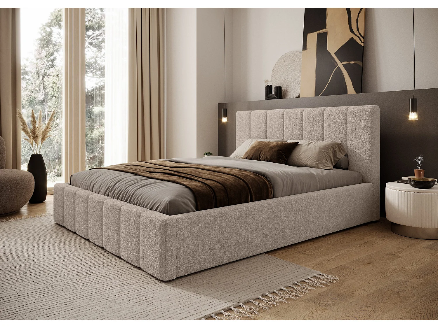 LIT TAPISSÉ avec coffre Slim Clennen 140x200 cm, beige (Anthology 02)