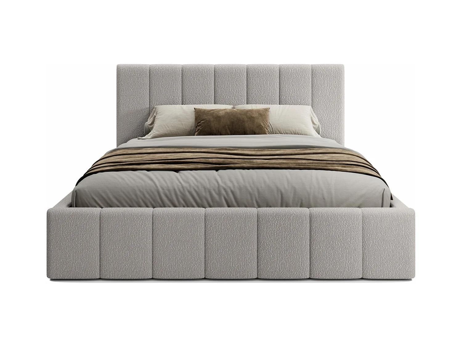 LIT TAPISSÉ avec coffre et matelas Slim Clennen 200x200 cm, gris clair (Anthology 15)