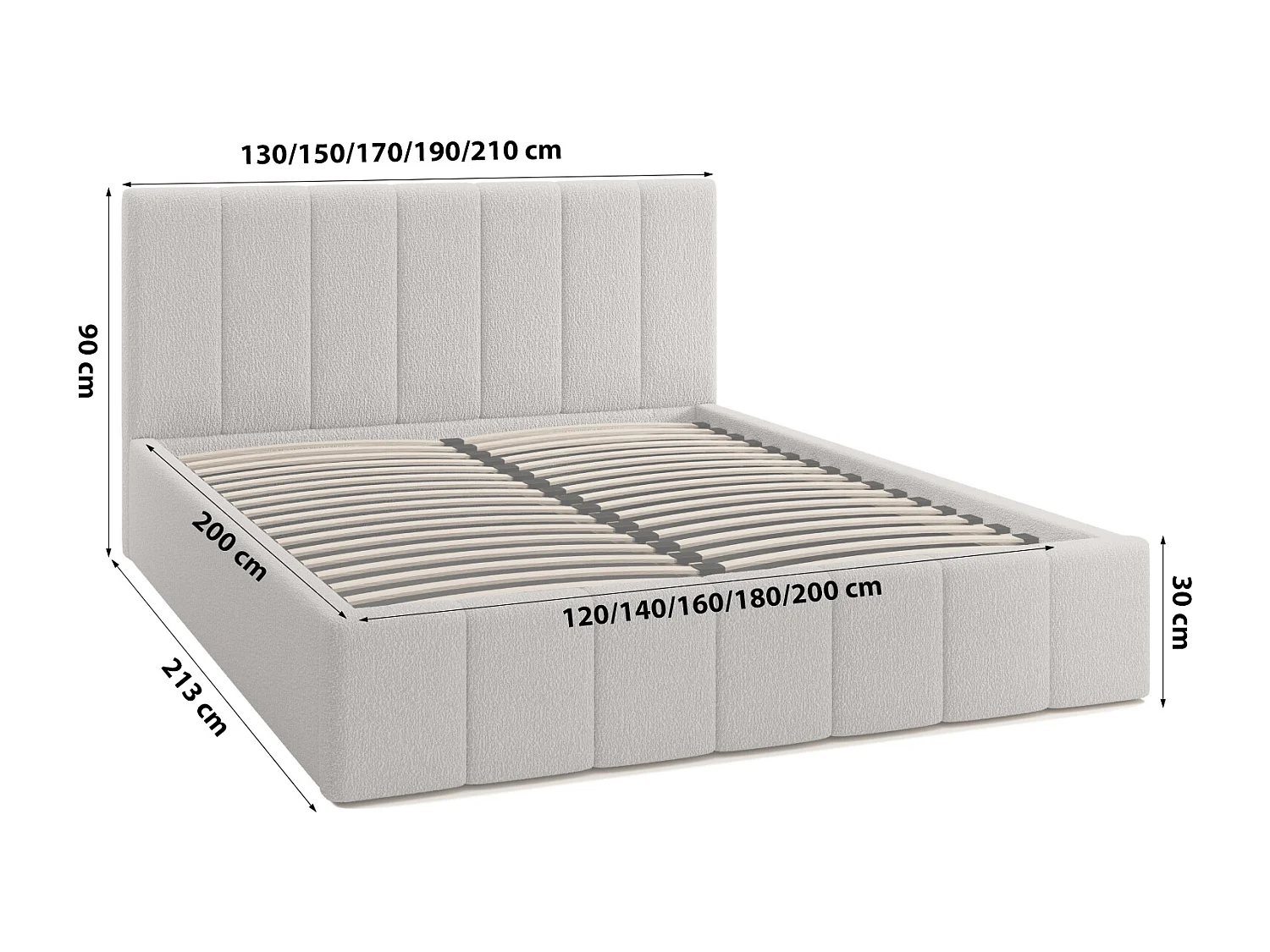 LIT TAPISSÉ avec coffre Slim Clennen 160x200 cm, gris clair (Anthology 15)