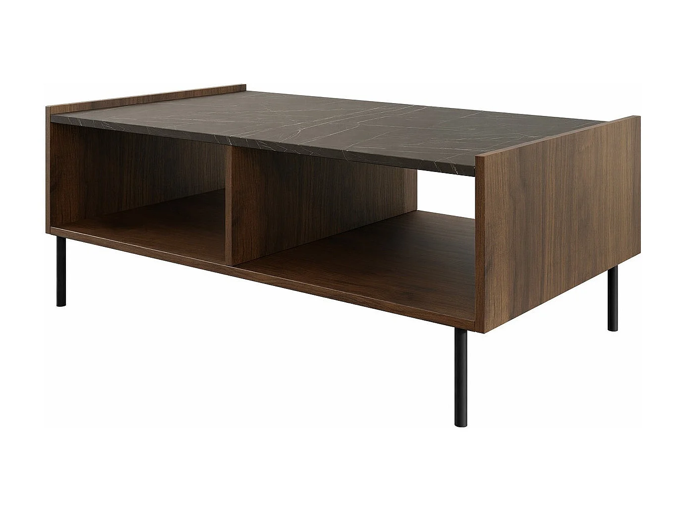 Table basse Comfivo Belviro 102, Noyer|Marbre noir, 39x60x97cm, Stratifié, Angulaire