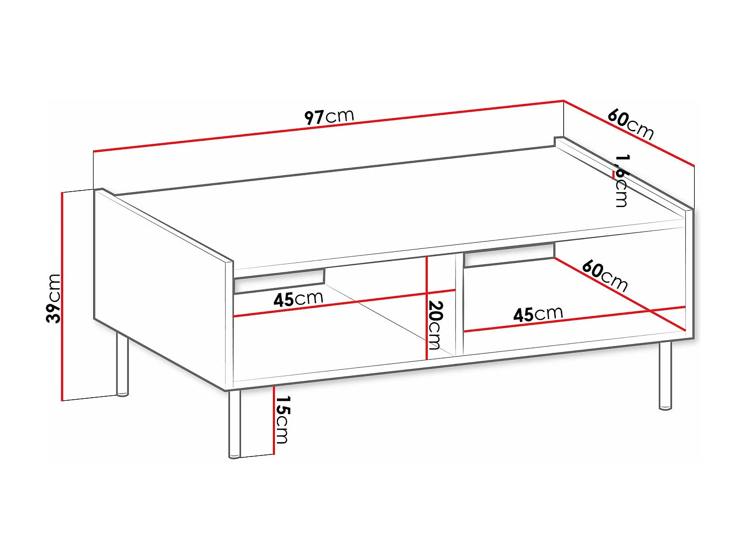 Table basse Comfivo Belviro 102, Noyer|Marbre noir, 39x60x97cm, Stratifié, Angulaire
