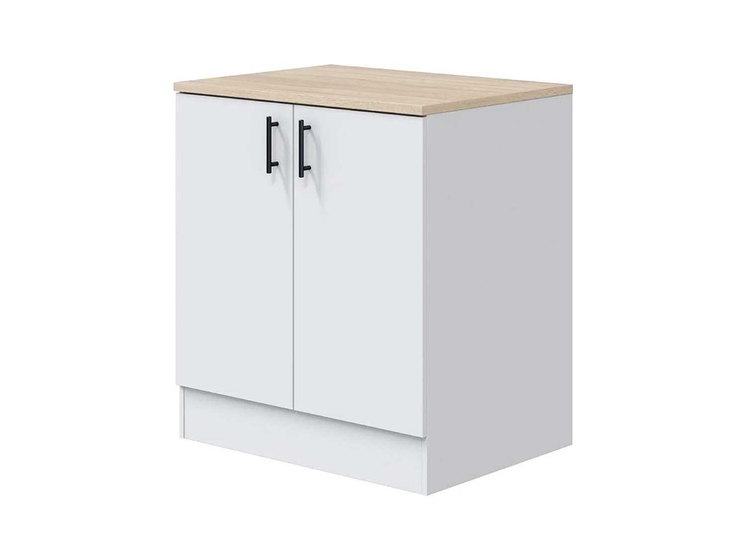 Meuble bas de cuisine sous évier 2 portes avec plan de travail  coloris blanc brillant /chêne canadien - hauteur 90 x longueur 80 x profondeur 60 cm