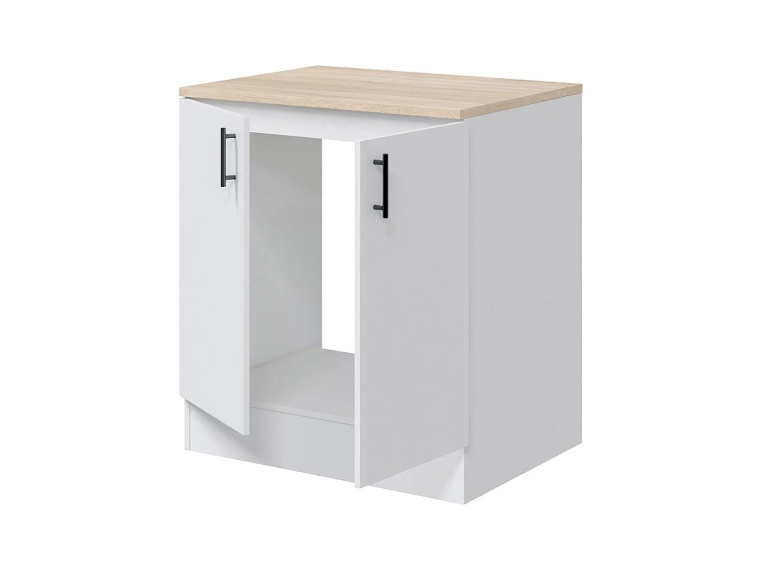 Meuble bas de cuisine sous évier 2 portes avec plan de travail  coloris blanc brillant /chêne canadien - hauteur 90 x longueur 80 x profondeur 60 cm