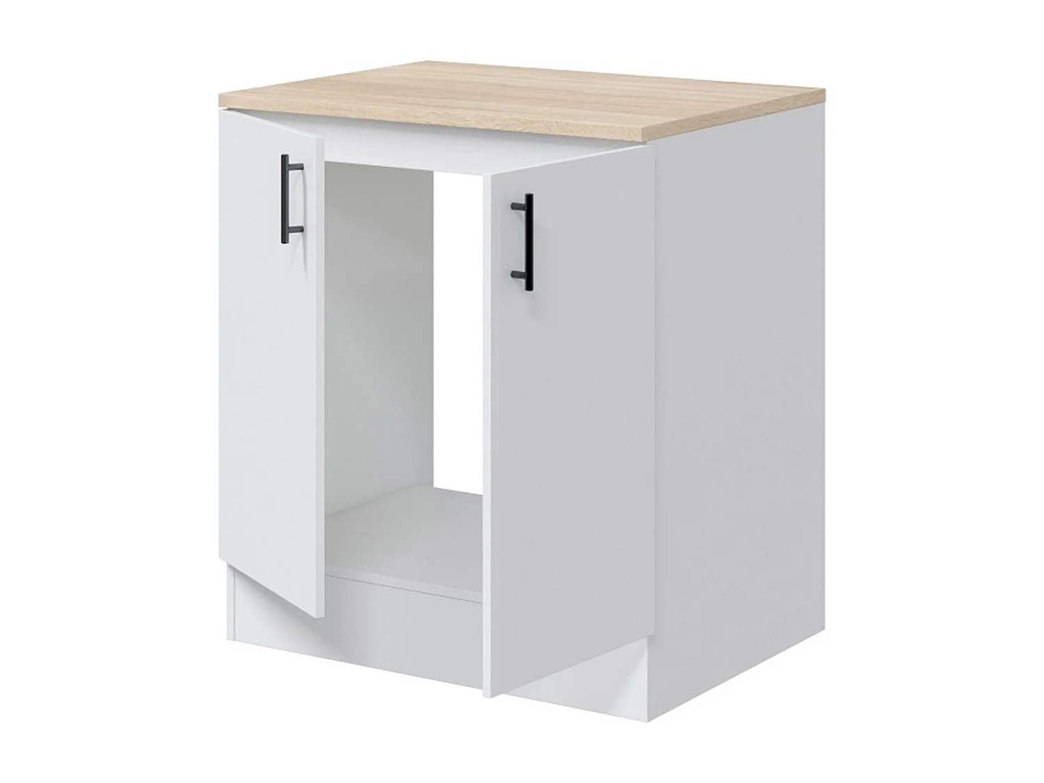 Meuble bas de cuisine sous évier 2 portes avec plan de travail  coloris blanc brillant /chêne canadien - hauteur 90 x longueur 80 x profondeur 60 cm