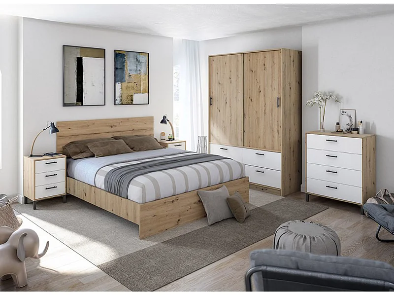 Lit enfant gigogne avec tiroirs en bois de pin massif coloris blanc - Hauteur 72 x largeur 195 x profondeur 96 cm