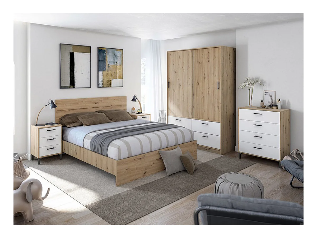 Lit enfant gigogne avec tiroirs en bois de pin massif coloris blanc - Hauteur 72 x largeur 195 x profondeur 96 cm