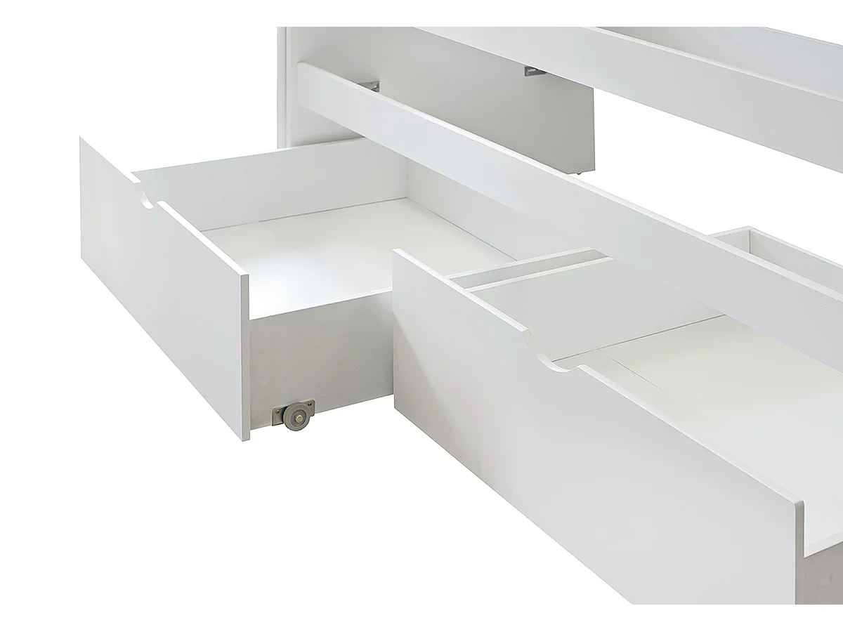 Lit enfant gigogne avec tiroirs en bois de pin massif coloris blanc - Hauteur 72 x largeur 195 x profondeur 96 cm