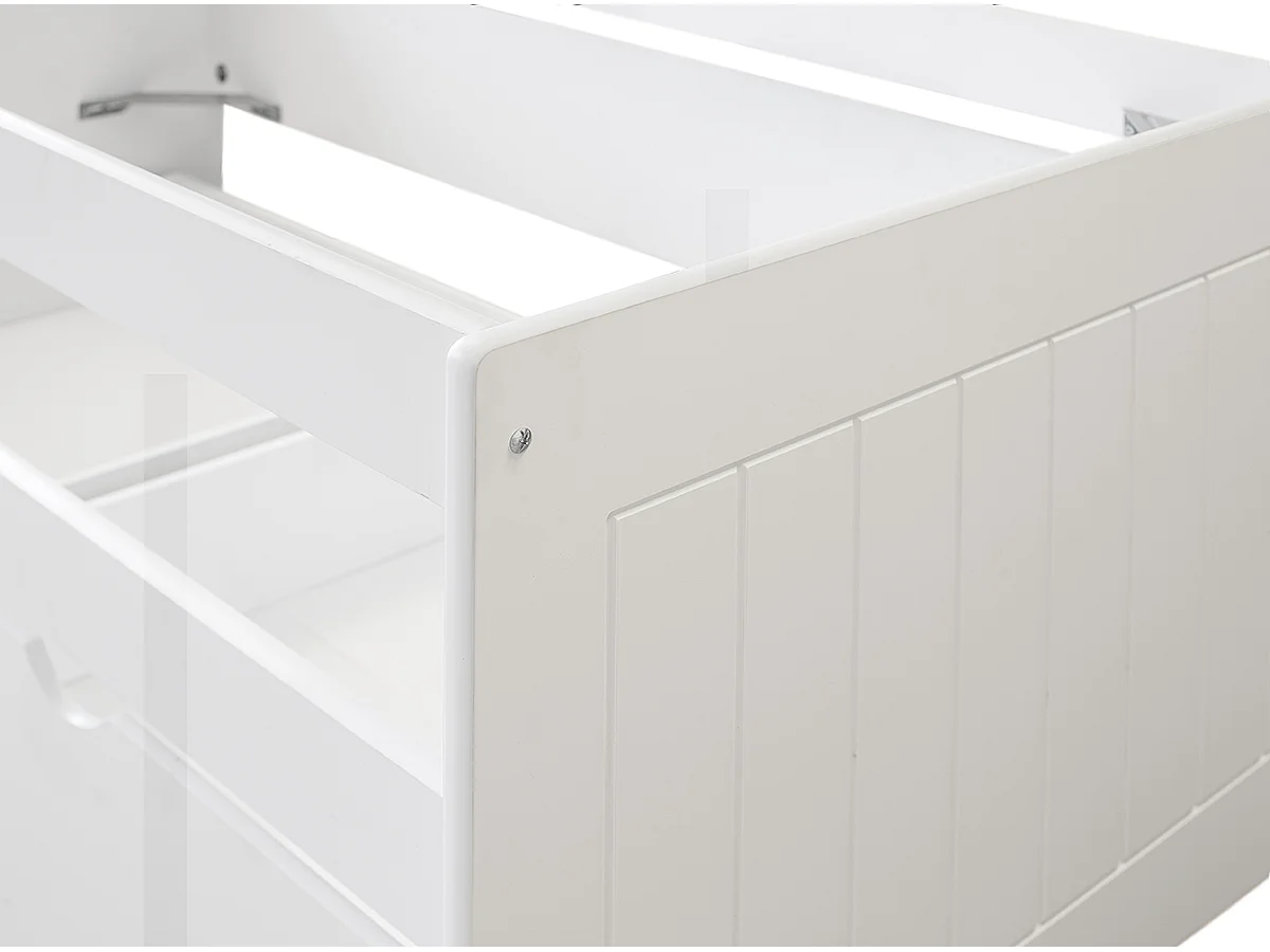 Lit enfant gigogne avec tiroirs en bois de pin massif coloris blanc - Hauteur 72 x largeur 195 x profondeur 96 cm