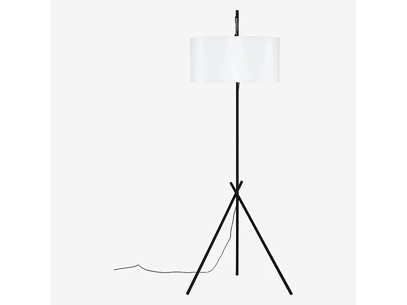Habitat - Lampadaire en métal + 2 abat-jours en tissu coton - Hauteur 187 cm - Noir et Blanc  - Norman