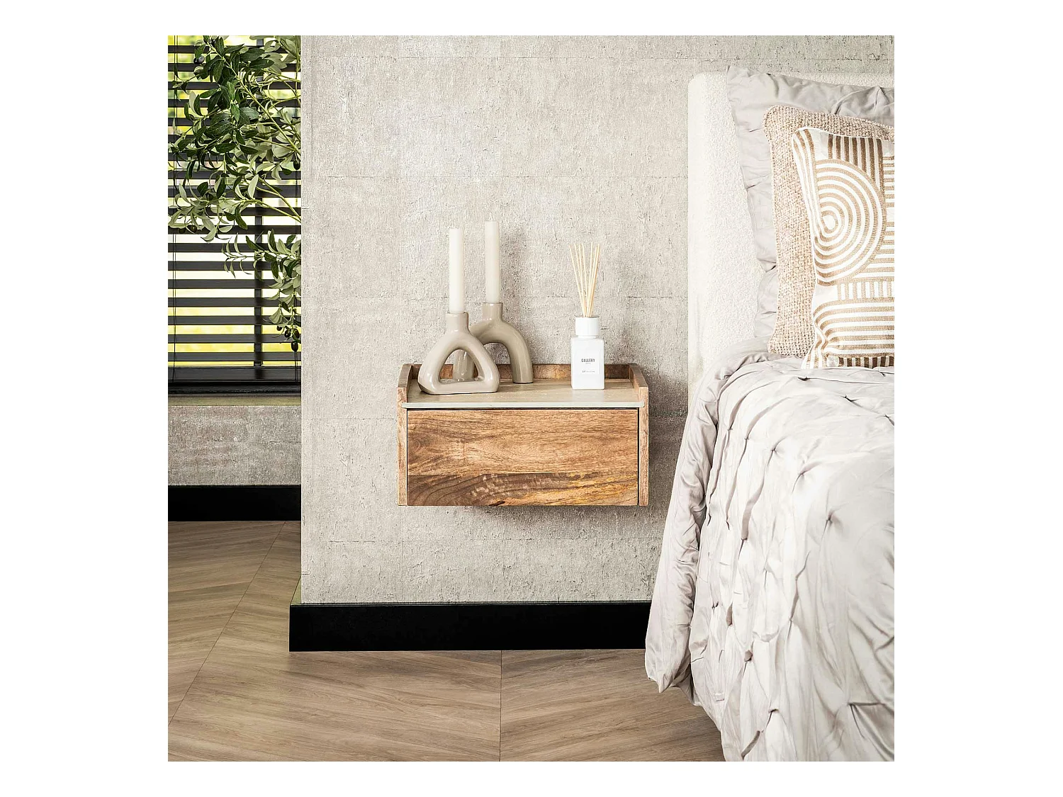 Table de nuit murale en bois et céramique, 1 tiroir ASCOLI