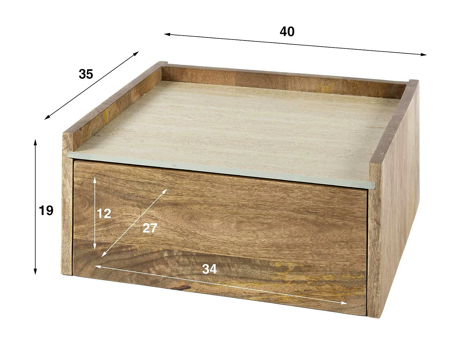 Table de nuit murale en bois et céramique, 1 tiroir ASCOLI