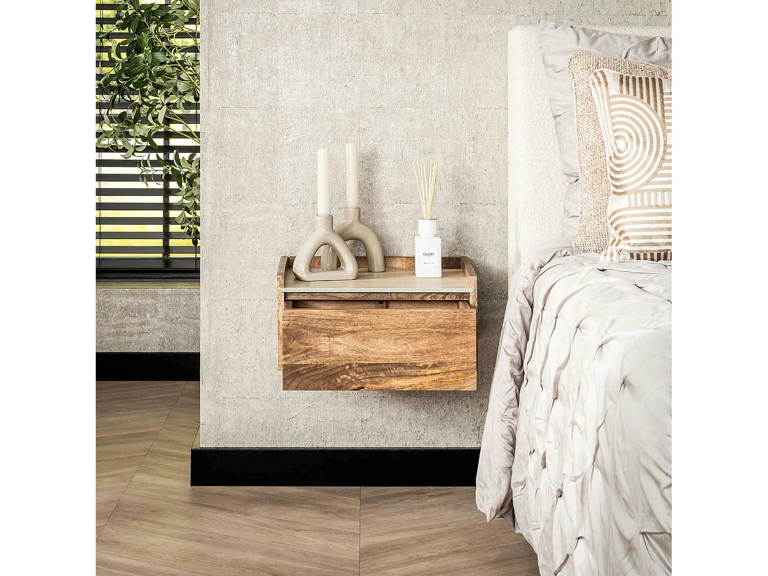 Table de nuit murale en bois et céramique, 1 tiroir ASCOLI