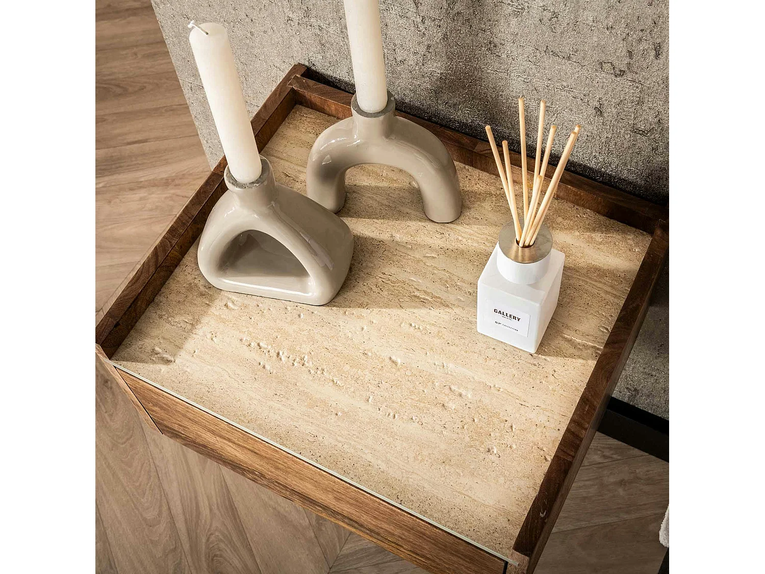 Table de nuit murale en bois et céramique, 1 tiroir ASCOLI