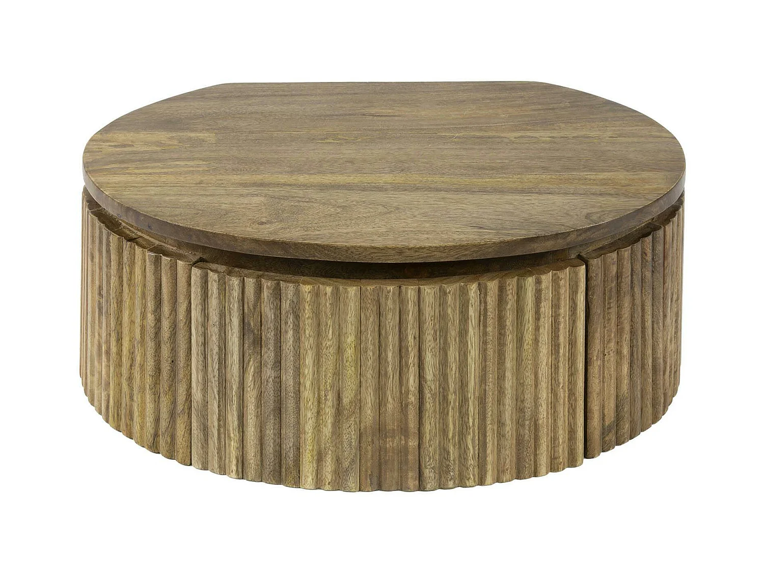 Table de nuit murale en bois de manguier rainuré, forme ronde DELHI