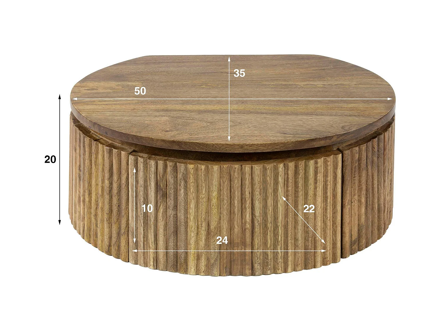 Table de nuit murale en bois de manguier rainuré, forme ronde DELHI