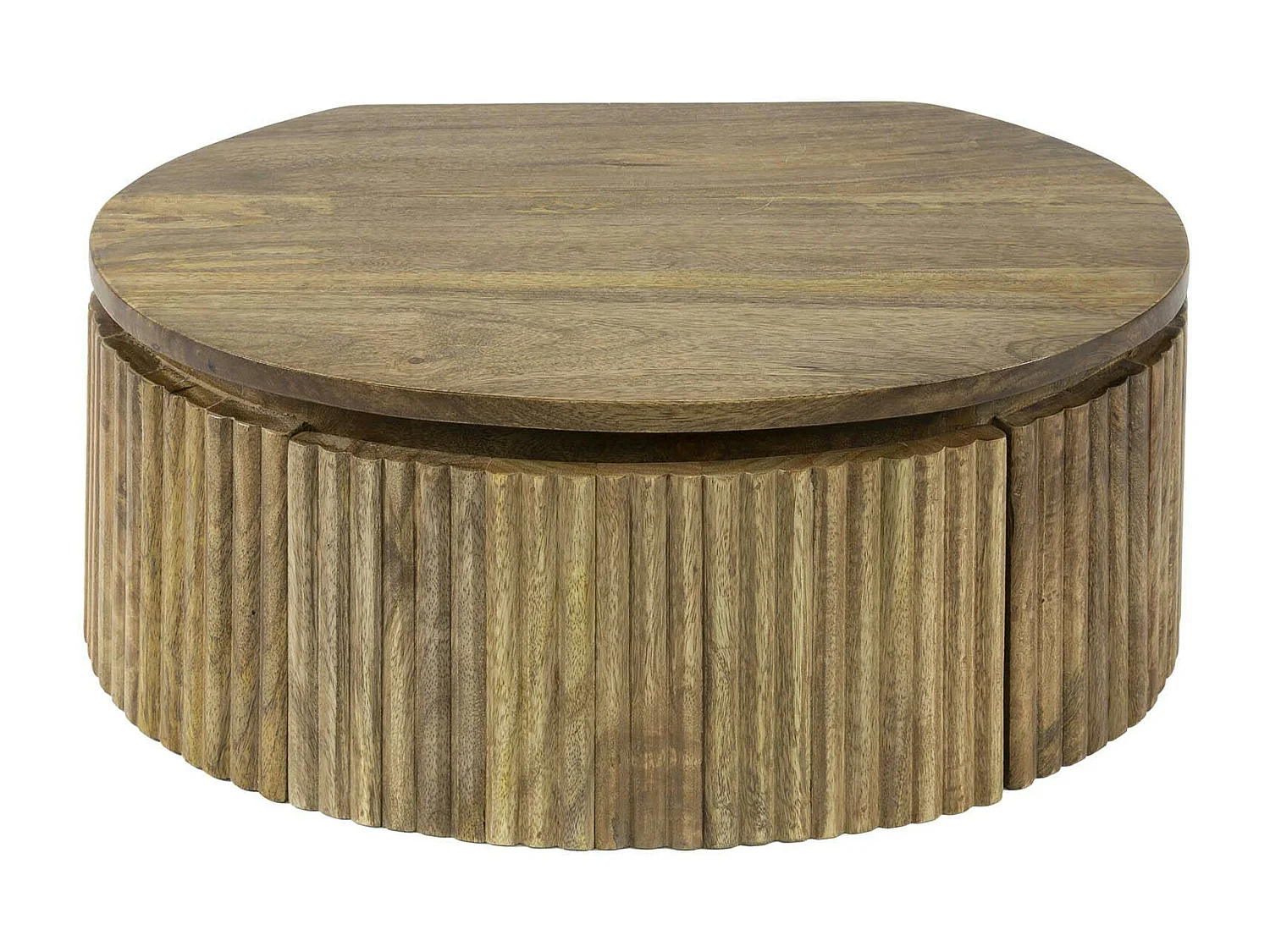 Table de nuit murale en bois de manguier rainuré, forme ronde DELHI