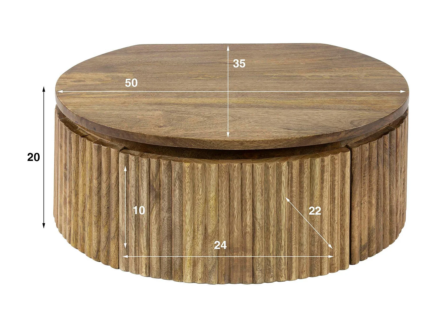 Table de nuit murale en bois de manguier rainuré, forme ronde DELHI