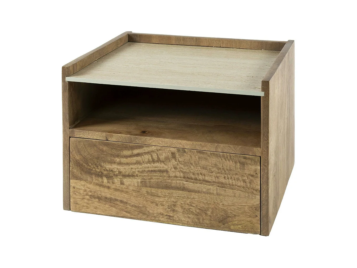 Table de nuit murale en bois et céramique, 1 niche et 1 tiroir ASCOLI