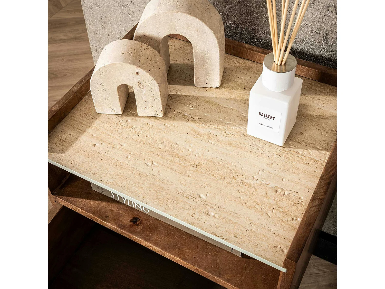 Table de nuit murale en bois et céramique, 1 niche et 1 tiroir ASCOLI