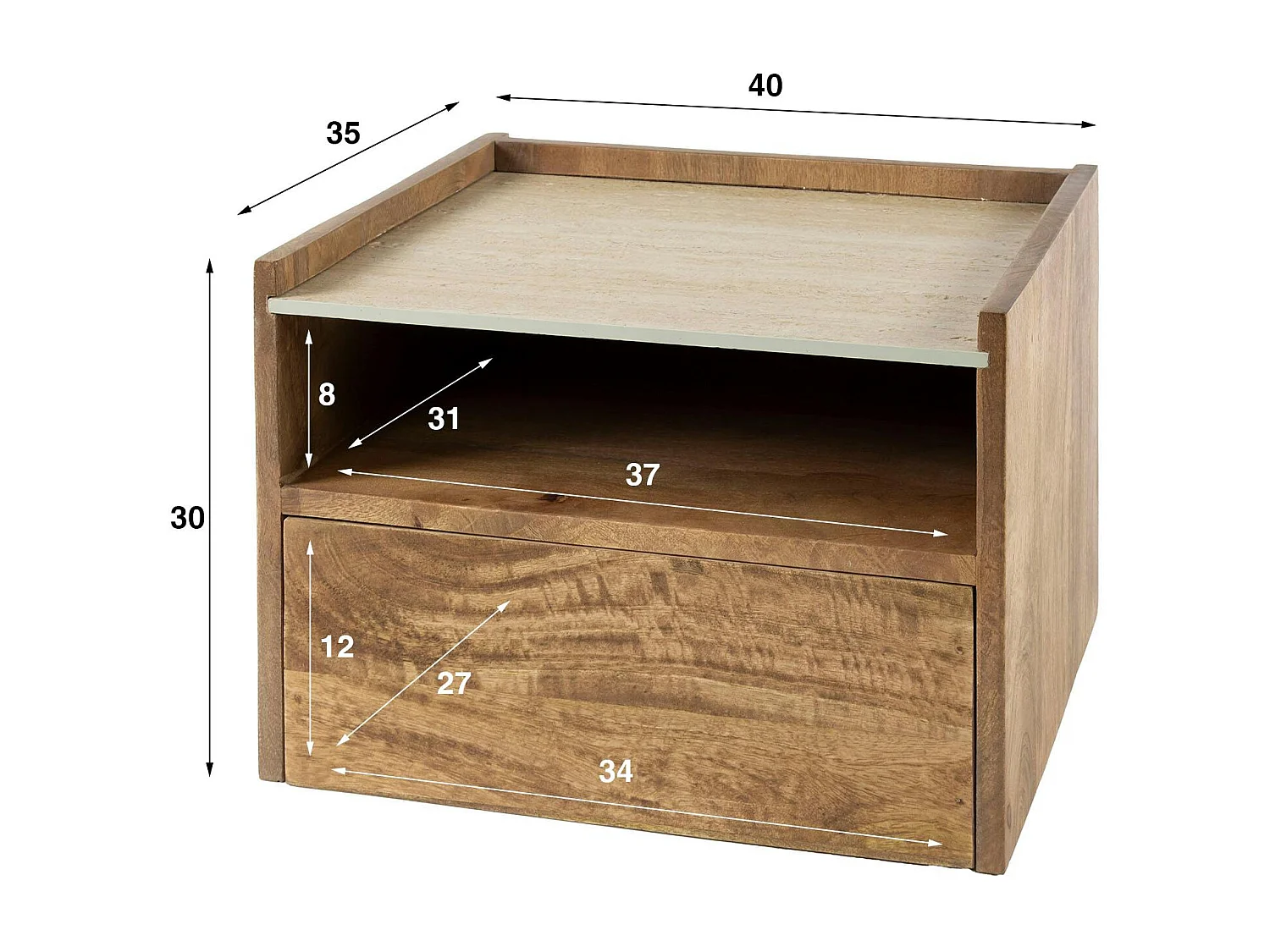 Table de nuit murale en bois et céramique, 1 niche et 1 tiroir ASCOLI