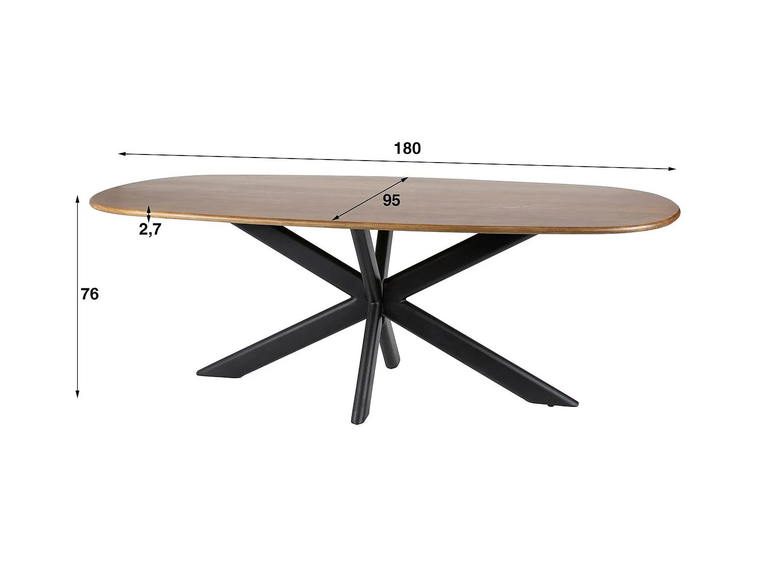 Table à manger moderne en bois de manguier avec pied central 180 cm CREEK