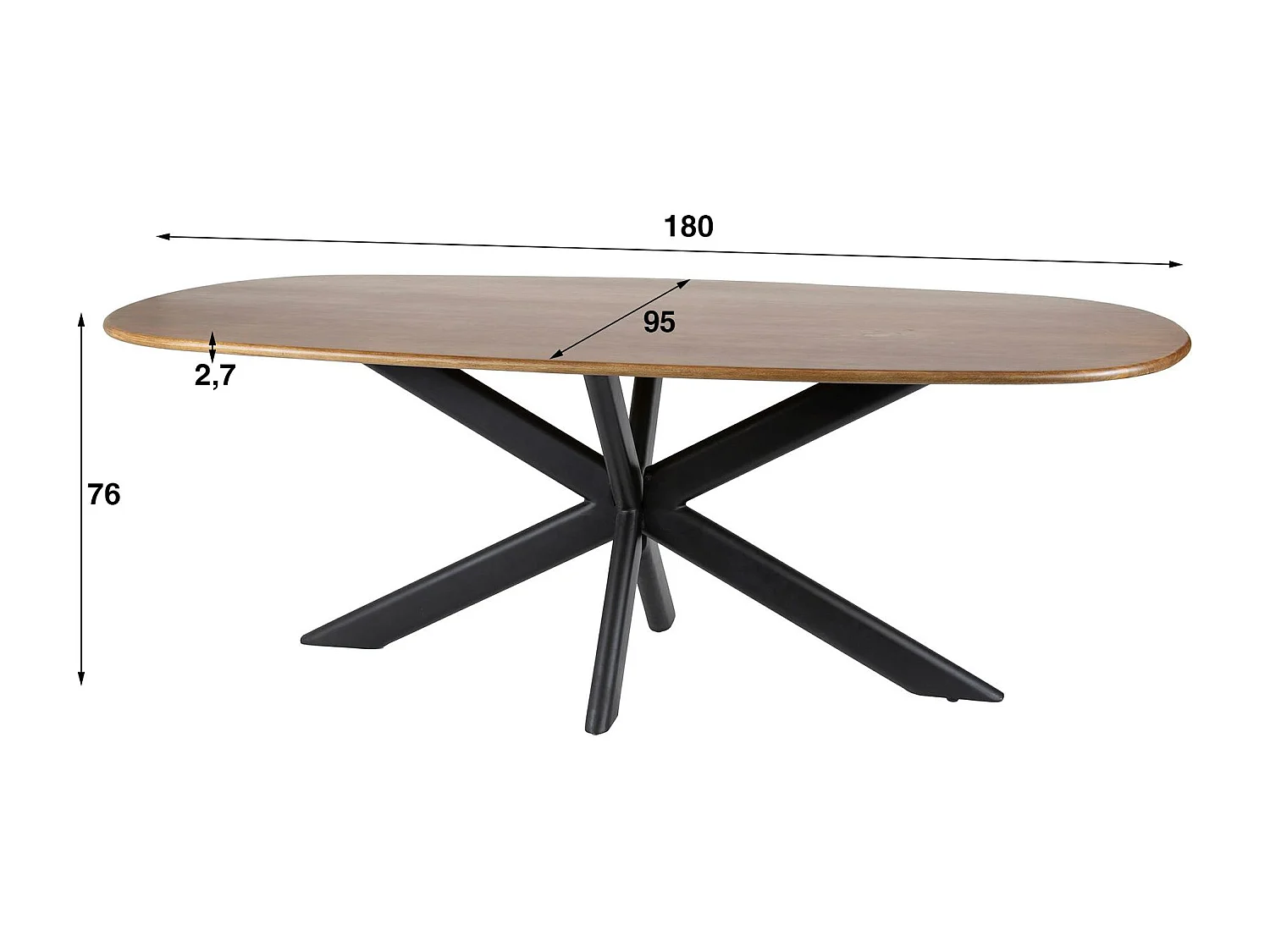 Table à manger moderne en bois de manguier avec pied central 180 cm CREEK