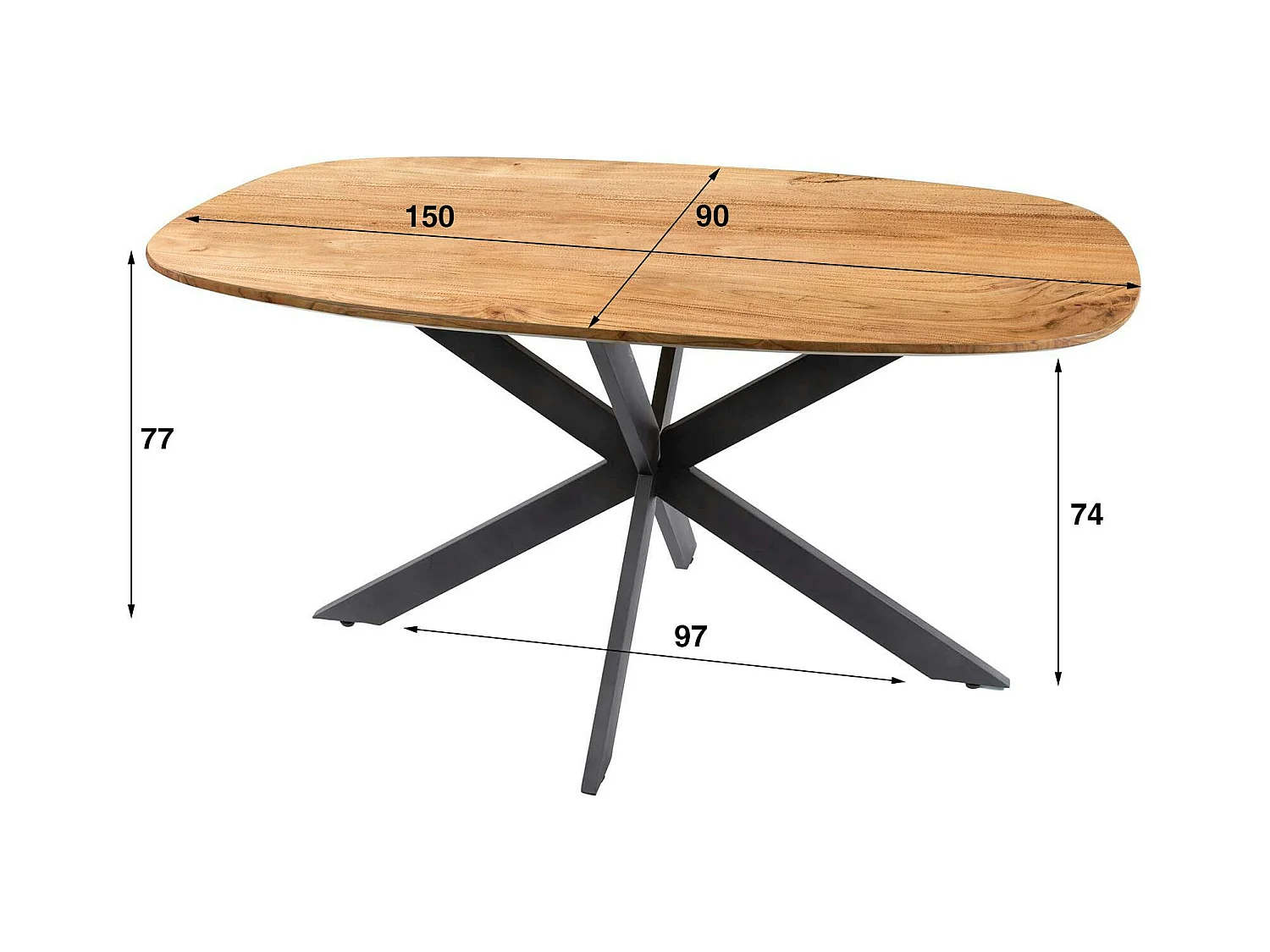 Table pied central avec plateau en bois d'acacia 150 cm MELBOURNE