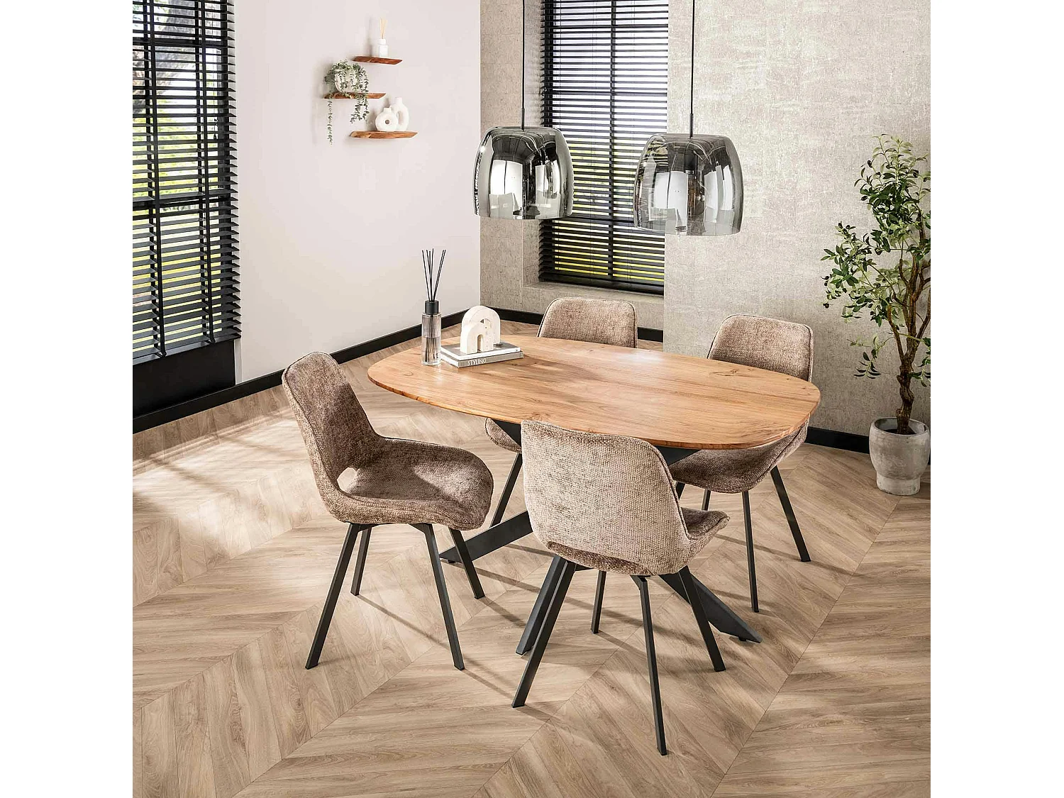 Table pied central avec plateau en bois d'acacia 150 cm MELBOURNE