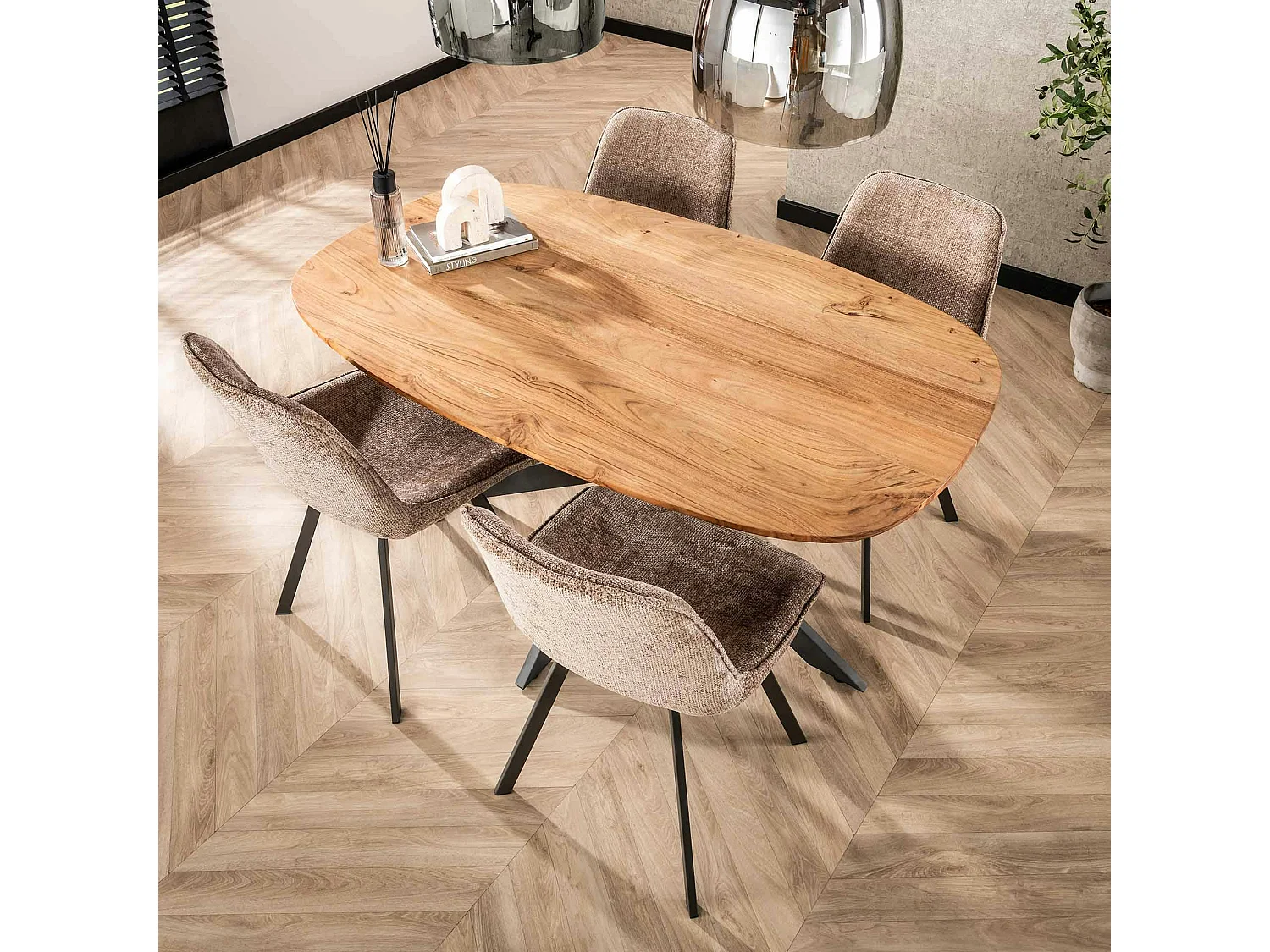 Table pied central avec plateau en bois d'acacia 150 cm MELBOURNE