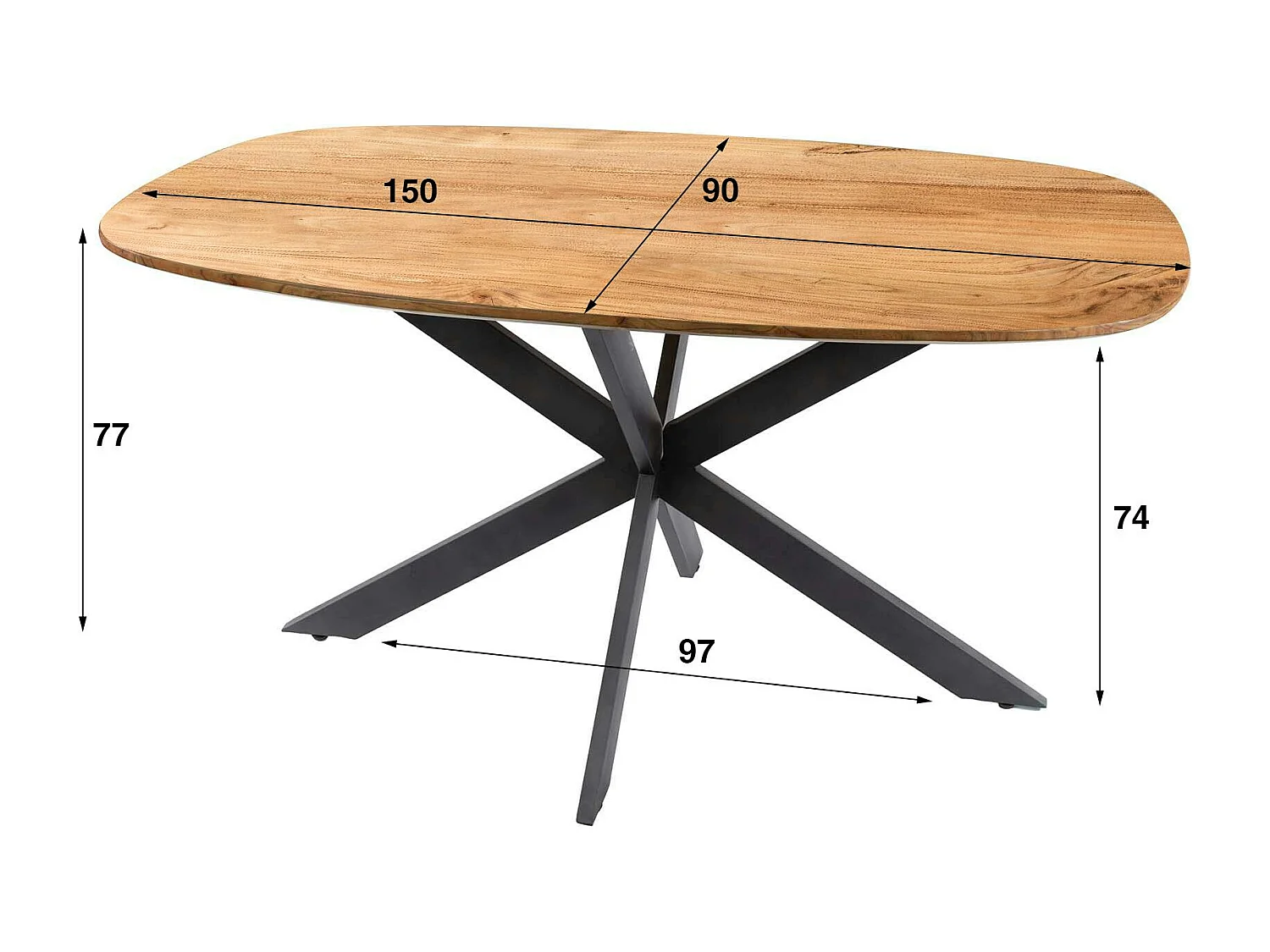 Table pied central avec plateau en bois d'acacia 150 cm MELBOURNE