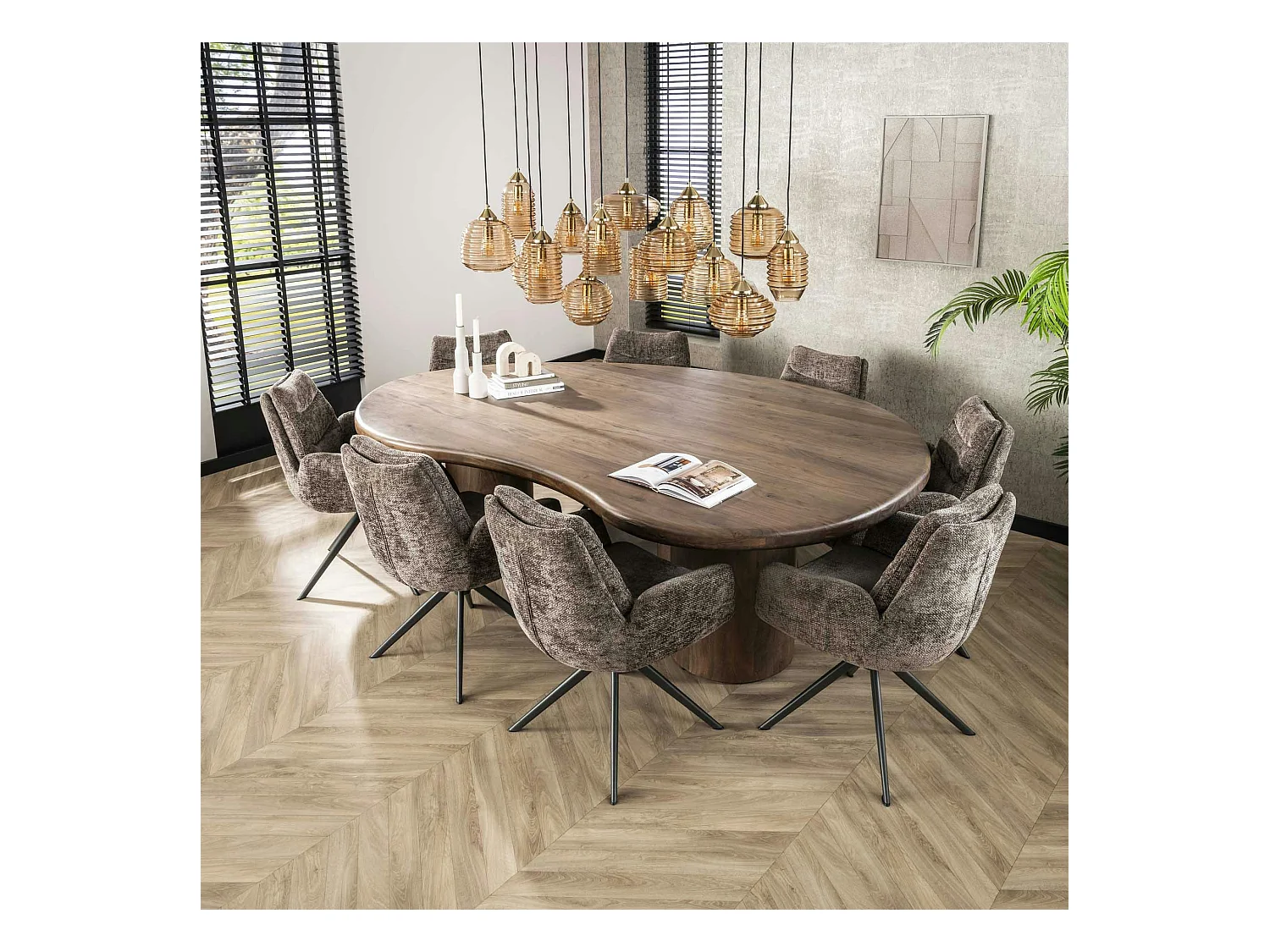 Table à manger design en bois d'acacia massif forme haricot 244 cm MYSORE