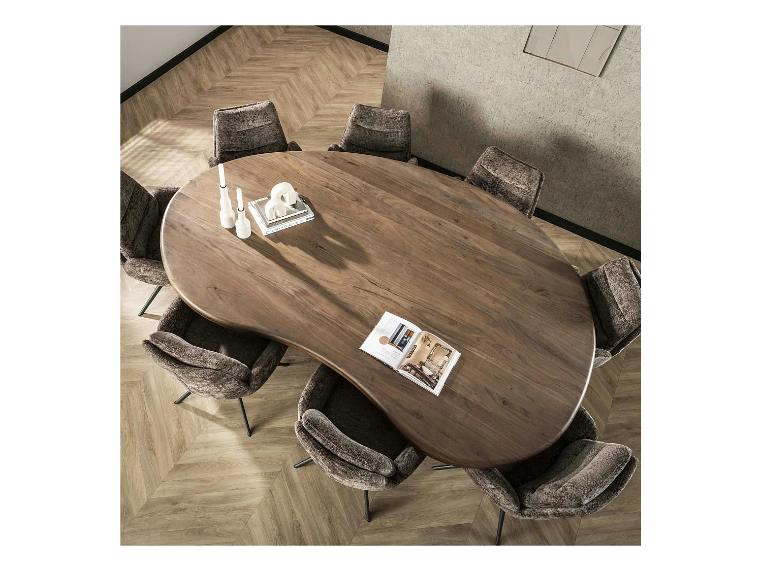 Table à manger design en bois d'acacia massif forme haricot 244 cm MYSORE