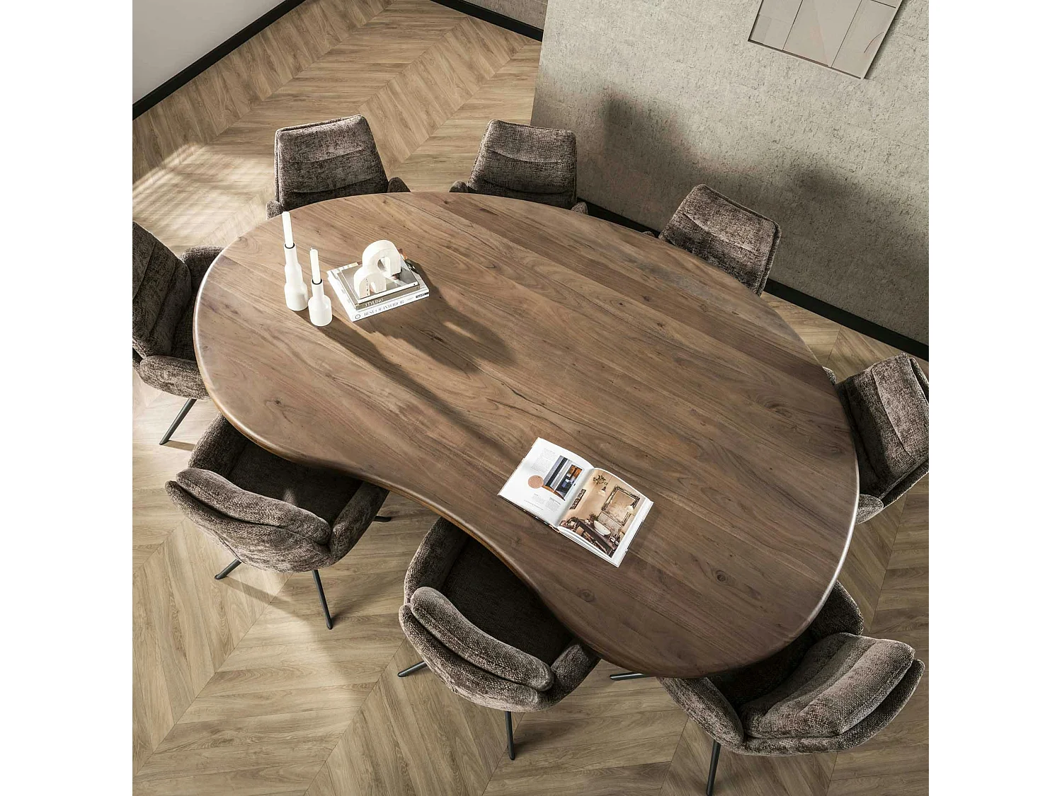 Table à manger design en bois d'acacia massif forme haricot 244 cm MYSORE