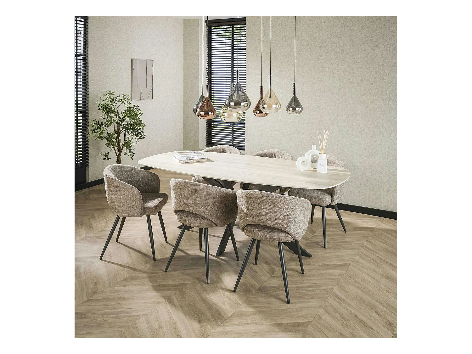 Table céramique effet travertin texturé - 180 cm COLISEE