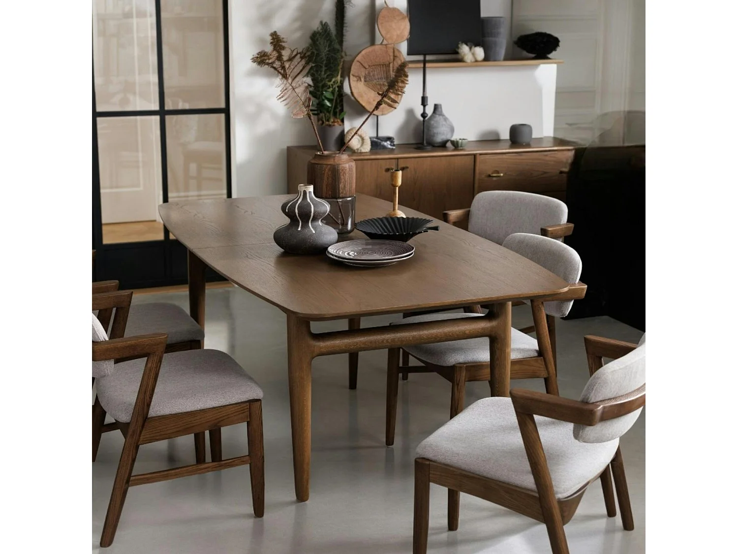 Table à manger vintage en chêne avec rallonge intégrée 160-215 cm BRADFORD