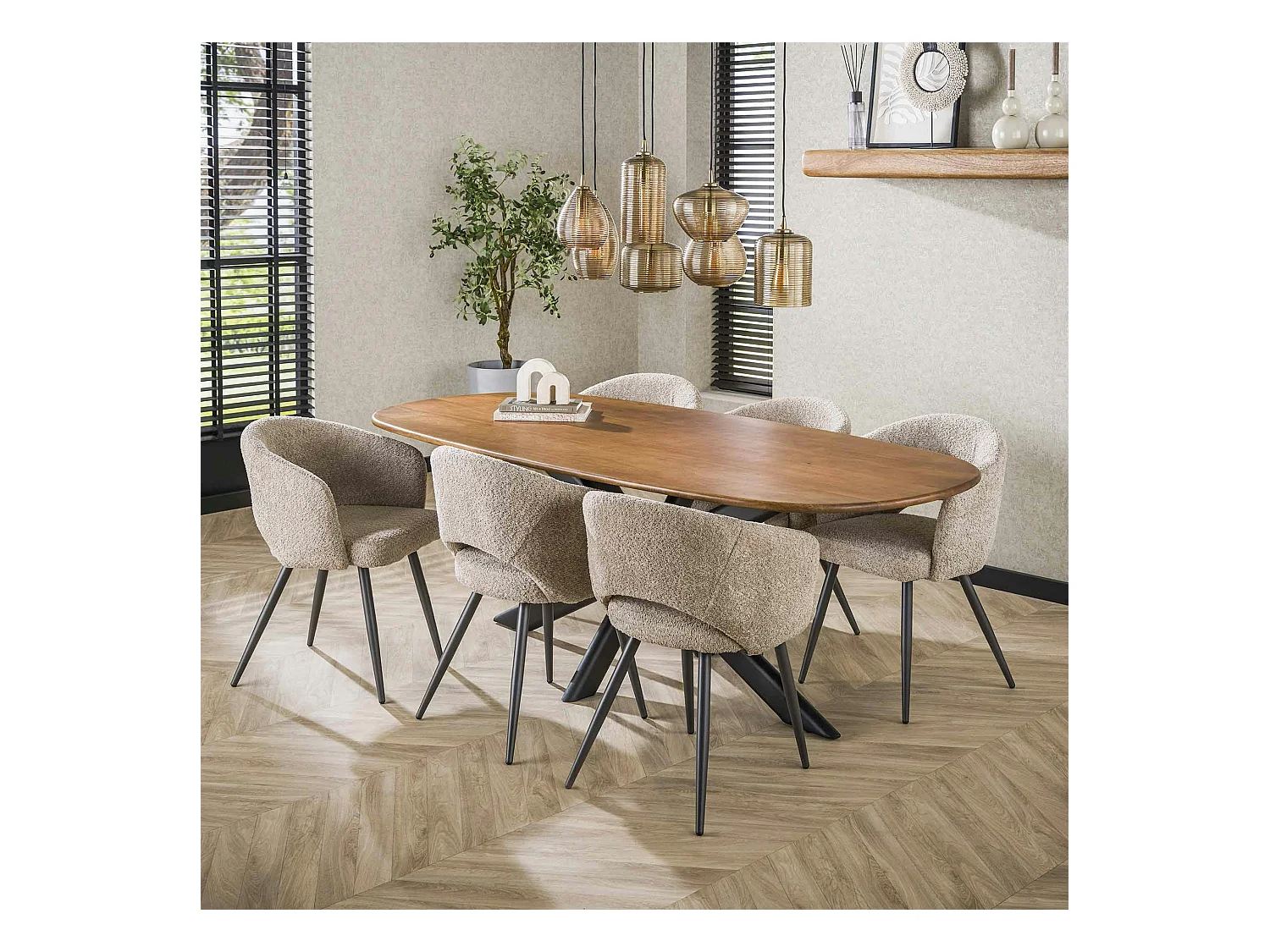 Table à manger moderne en bois de manguier avec pied central 215 cm CREEK