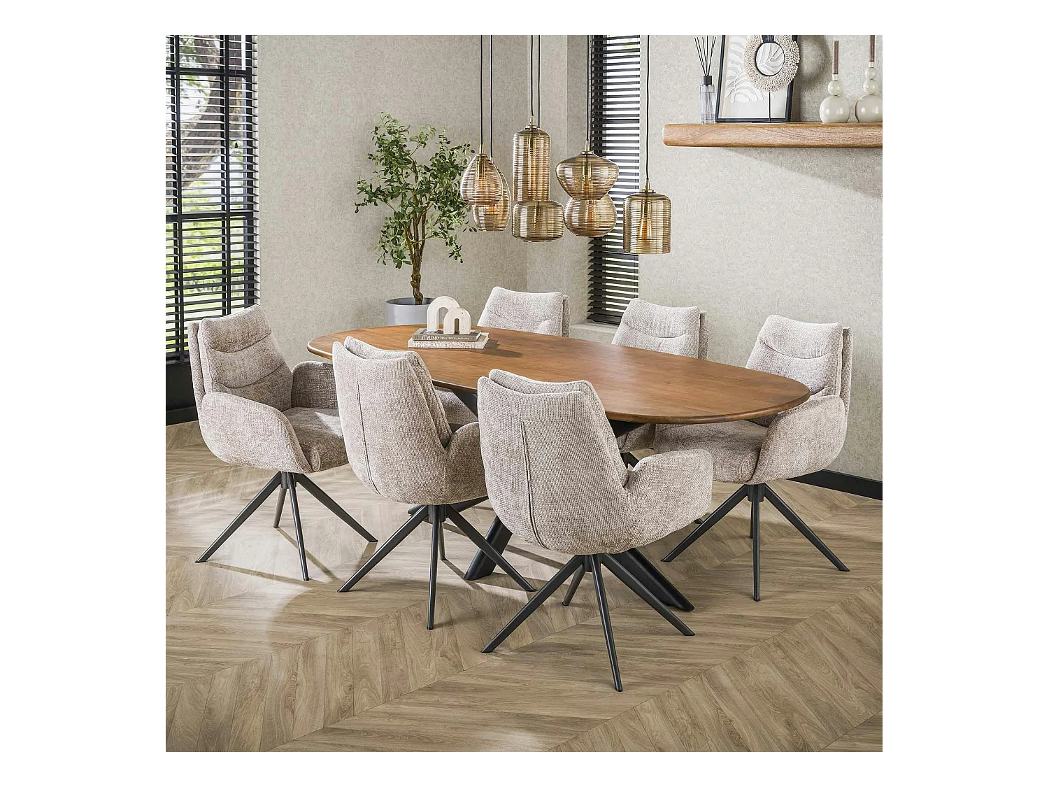 Table à manger moderne en bois de manguier avec pied central 215 cm CREEK