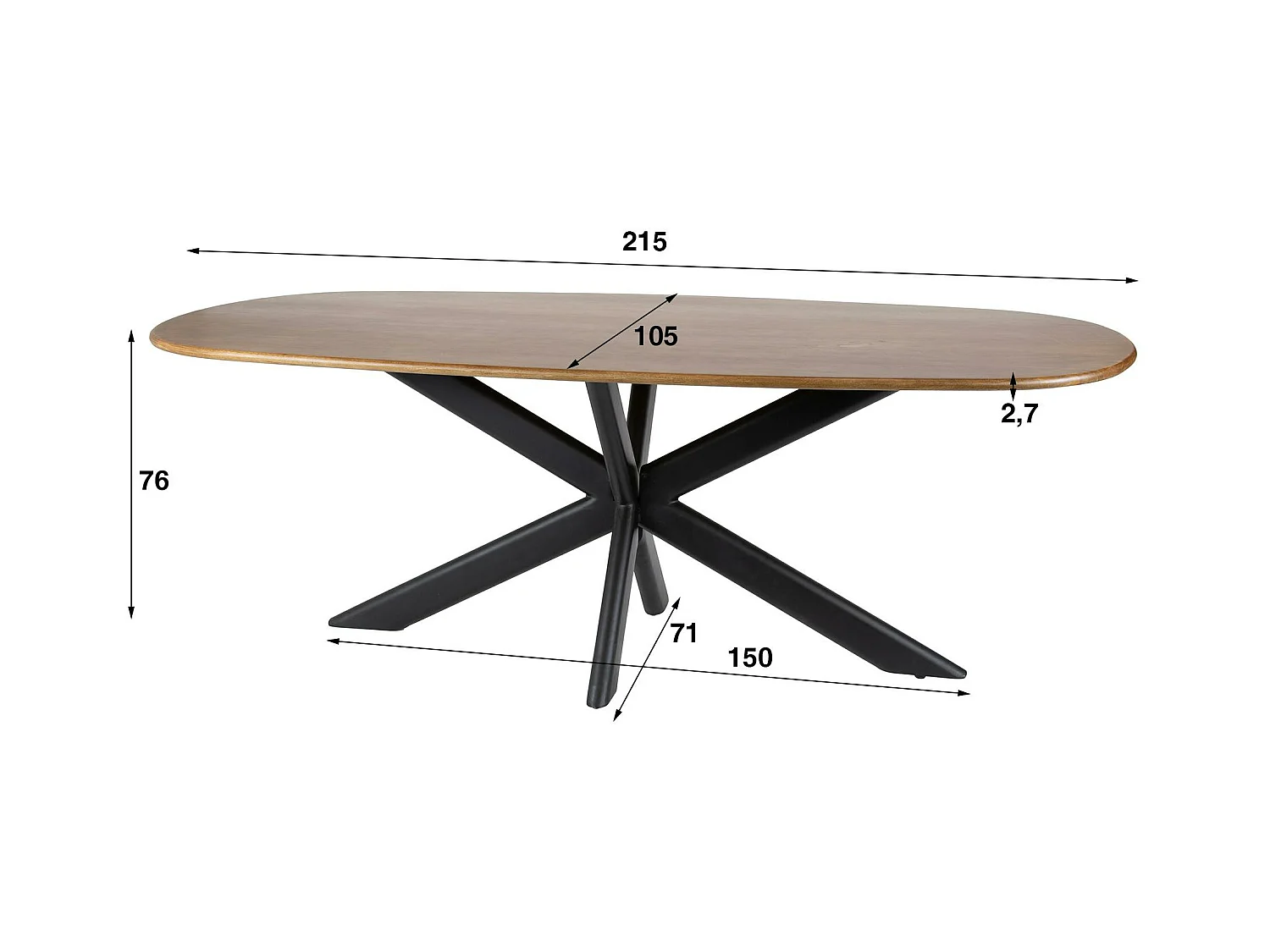 Table à manger moderne en bois de manguier avec pied central 215 cm CREEK
