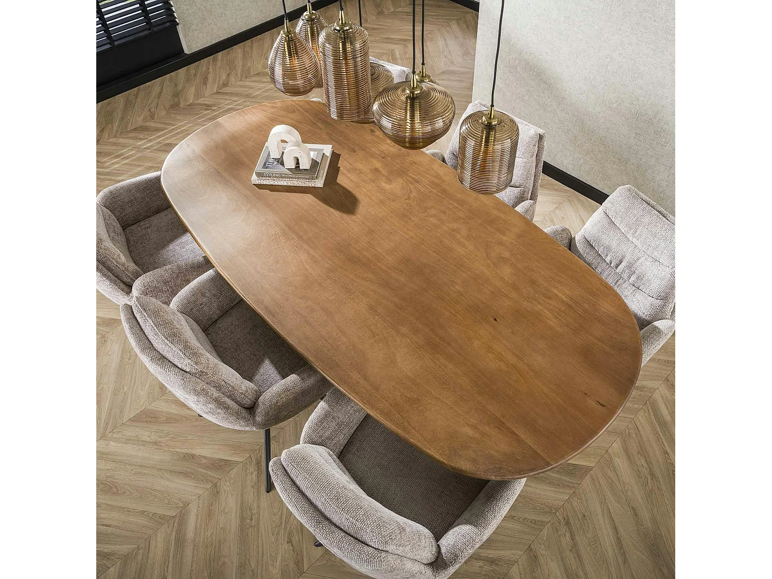 Table à manger moderne en bois de manguier avec pied central 215 cm CREEK