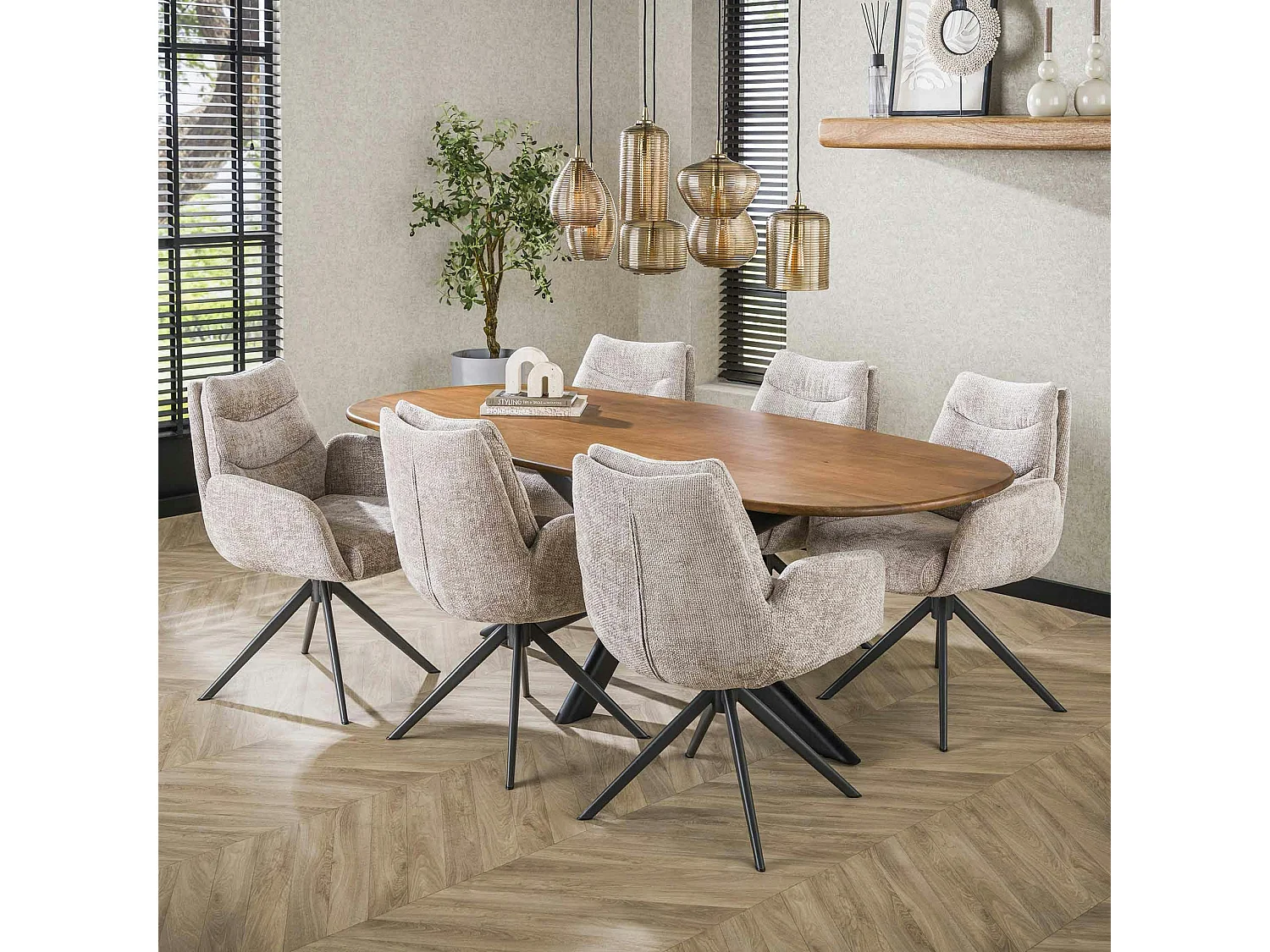 Table à manger moderne en bois de manguier avec pied central 215 cm CREEK