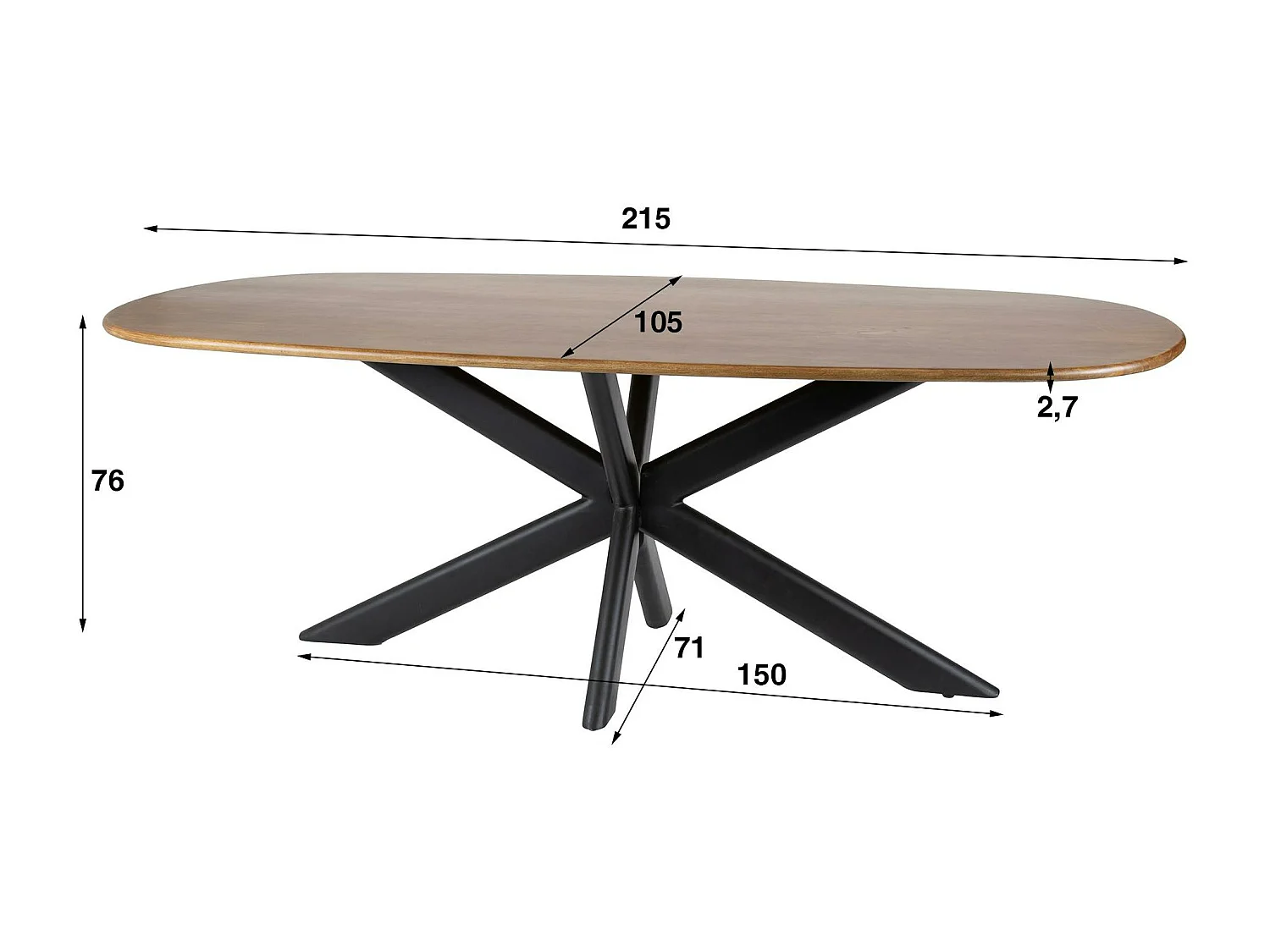 Table à manger moderne en bois de manguier avec pied central 215 cm CREEK