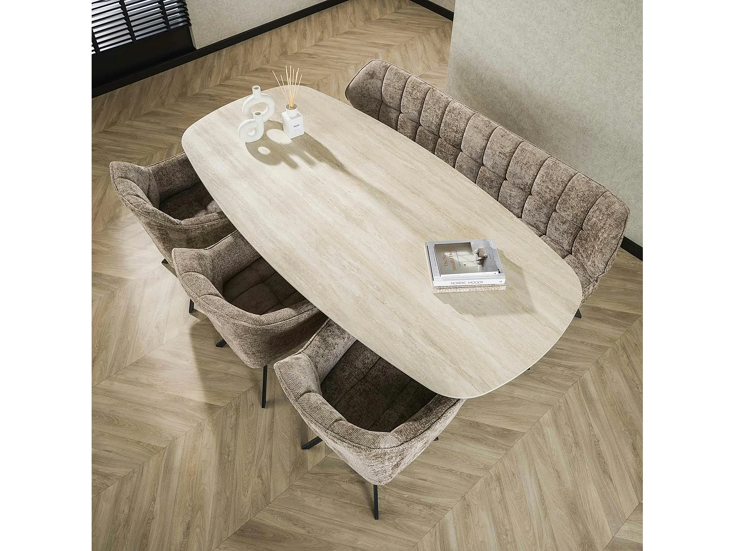 Table céramique effet travertin texturé - 215 cm COLISEE