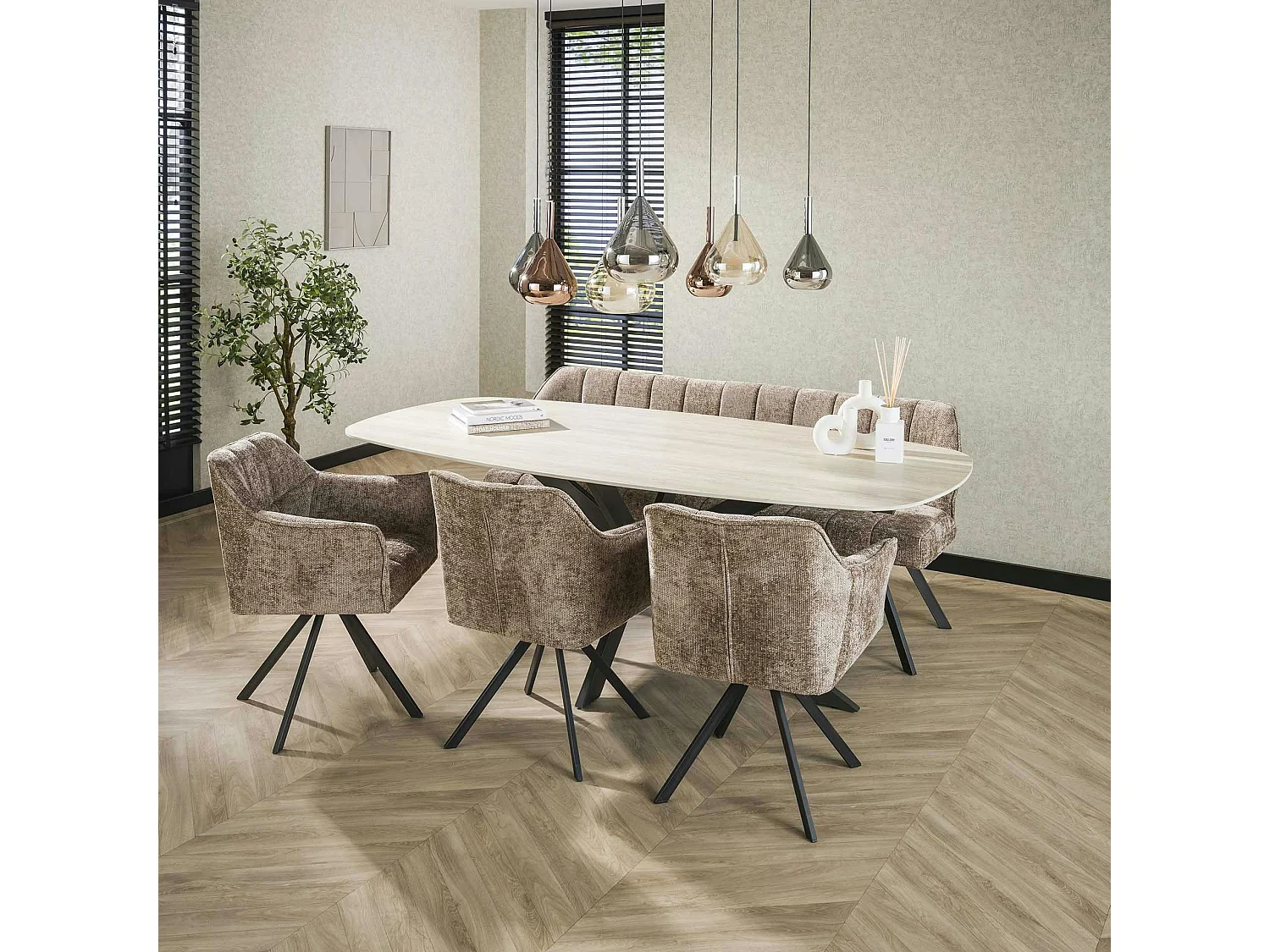 Table céramique effet travertin texturé - 215 cm COLISEE