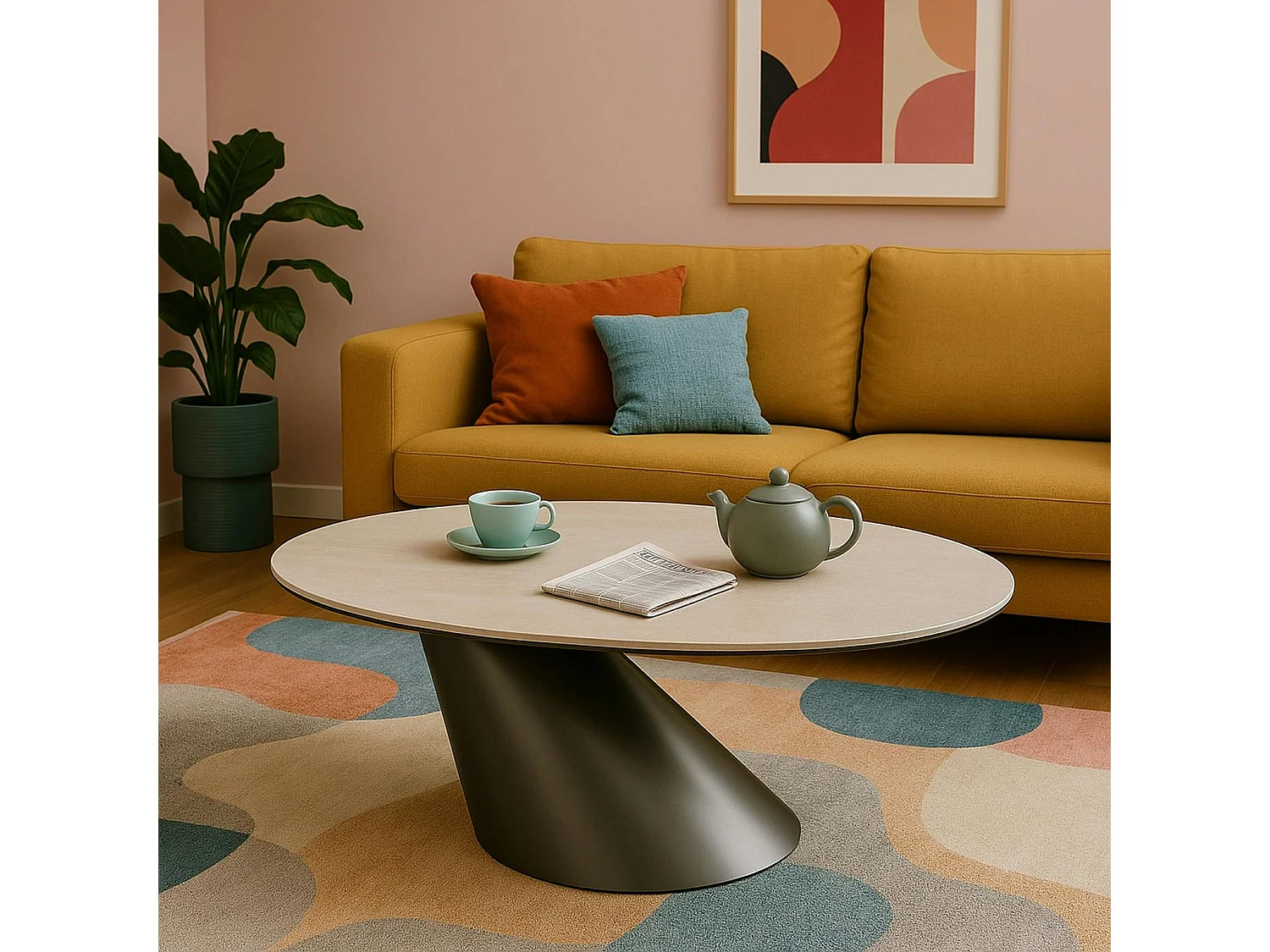 Table basse ovale design en céramique blanche GIULIA