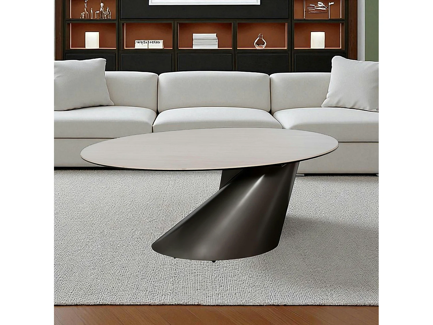 Table basse ovale design en céramique blanche GIULIA
