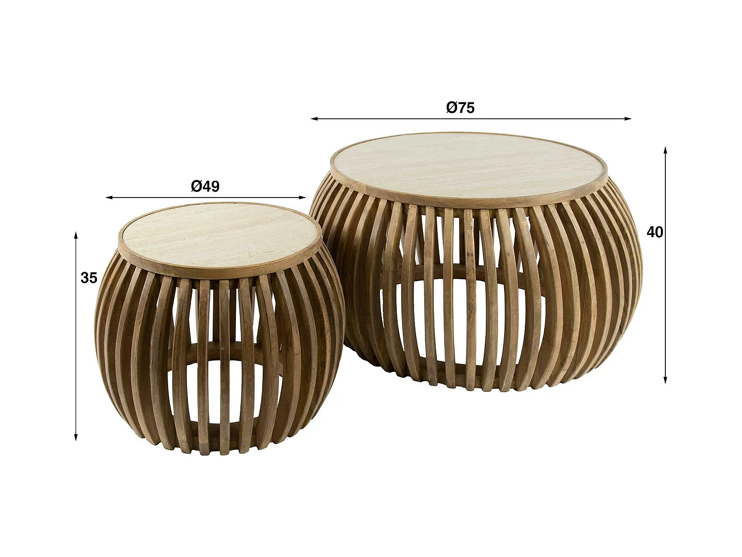 Table basse ronde en bois de manguier et céramique (lot de 2) ASCOLI