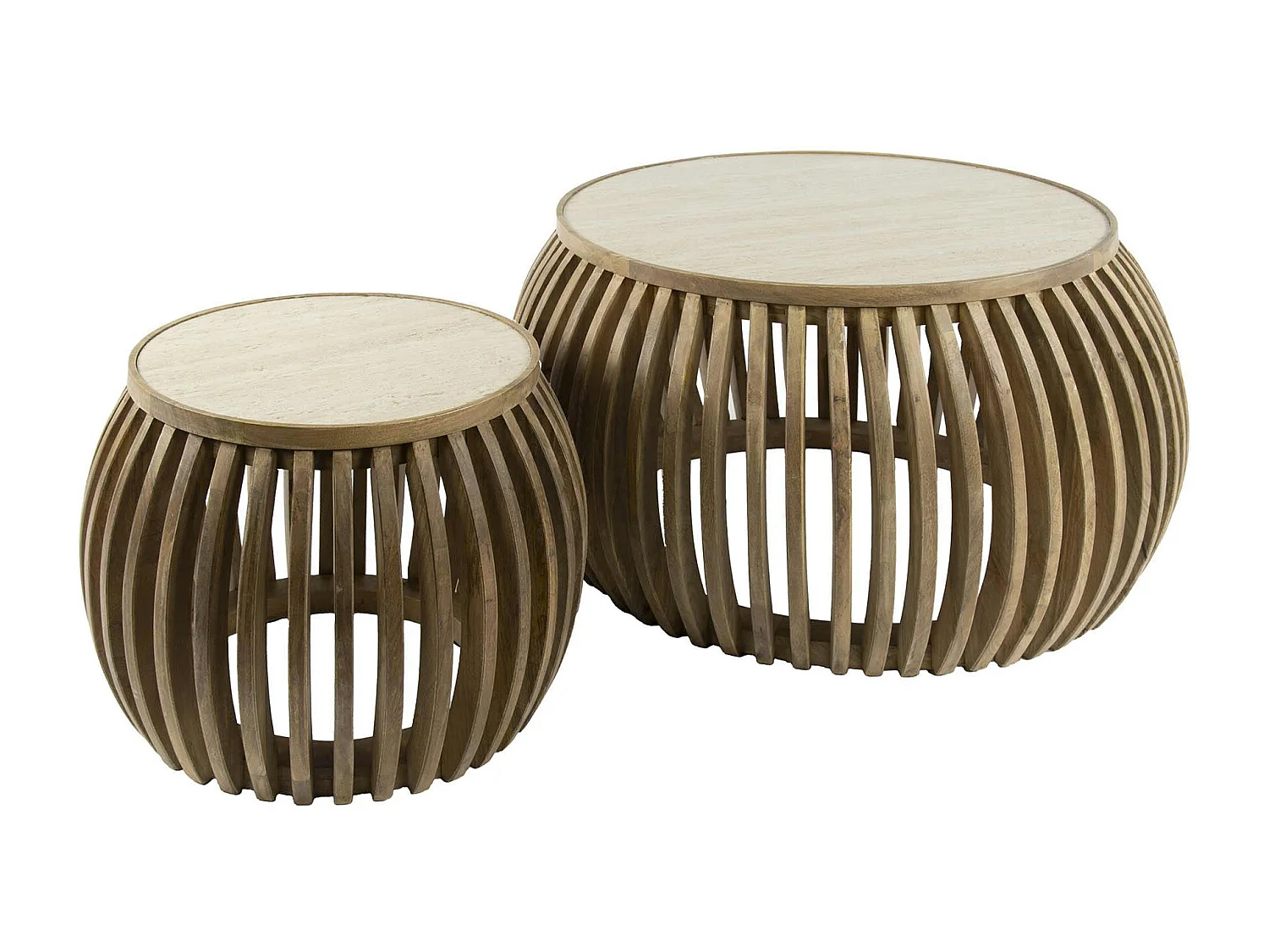 Table basse ronde en bois de manguier et céramique (lot de 2) ASCOLI